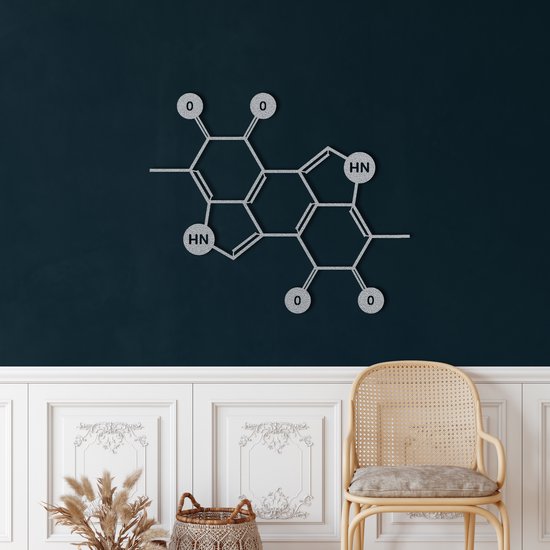 Wanddecoratie |Melanine Molecuul  / Melanin Molecule| Metal - Wall Art | Muurdecoratie | Woonkamer | Buiten Decor |Zilver| 45x37cm