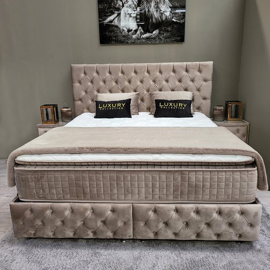 Boxspring bed met opbergruimte - 180x200 cm  velvet beige - Chester Deluxe incl. luxe matras!