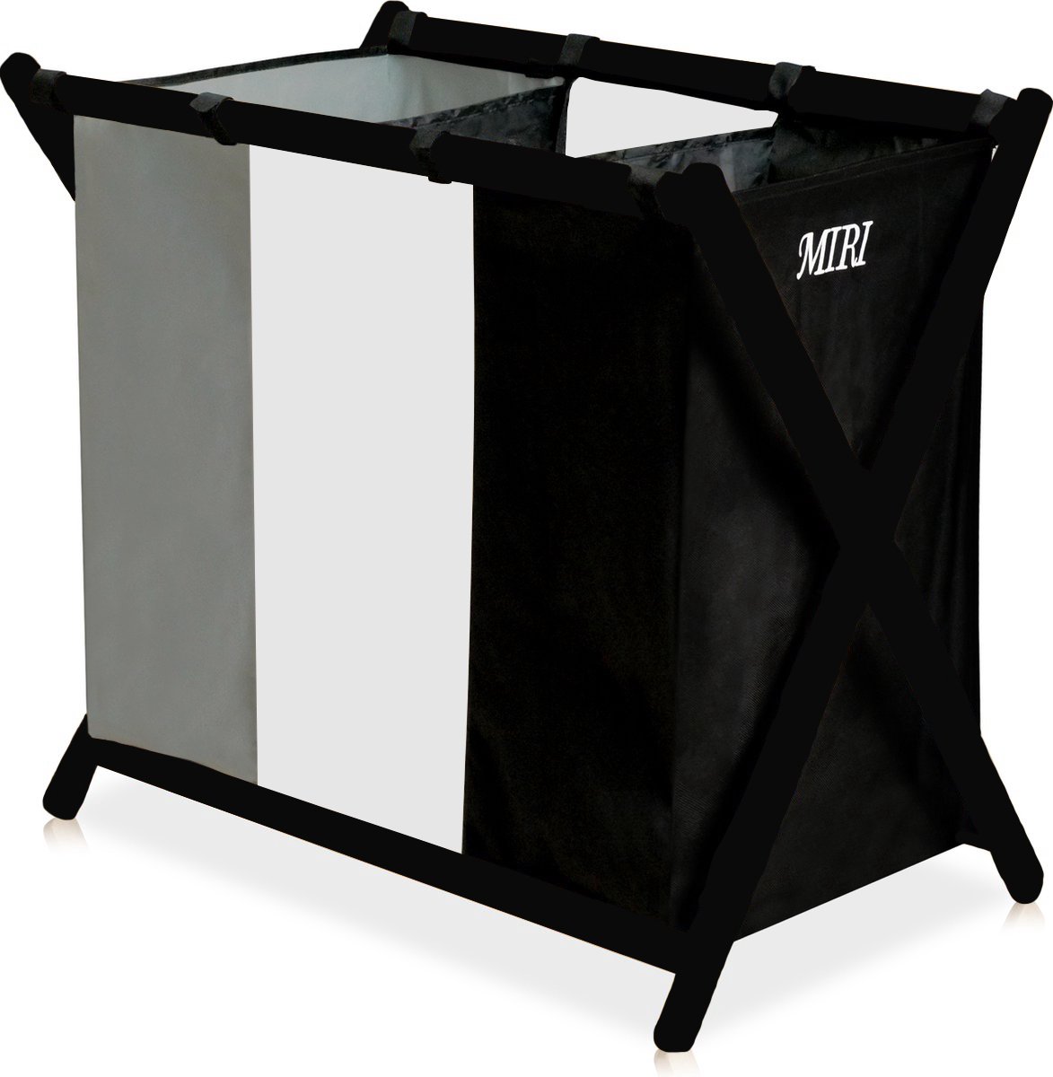 MIRI Wasmand 3 vakken – Wassorteerder – Zwart Bamboe – Hout – Opvouwbaar – Wasbox – 105L – Gratis Schroevendraaier – Wasmanden – Laundry Basket