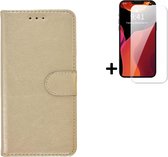 iPhone 14 Plus Hoesje - Bookcase - iPhone 14 Plus Screenprotector - Pu Leder Wallet Book Case Goud Cover + Screenprotector