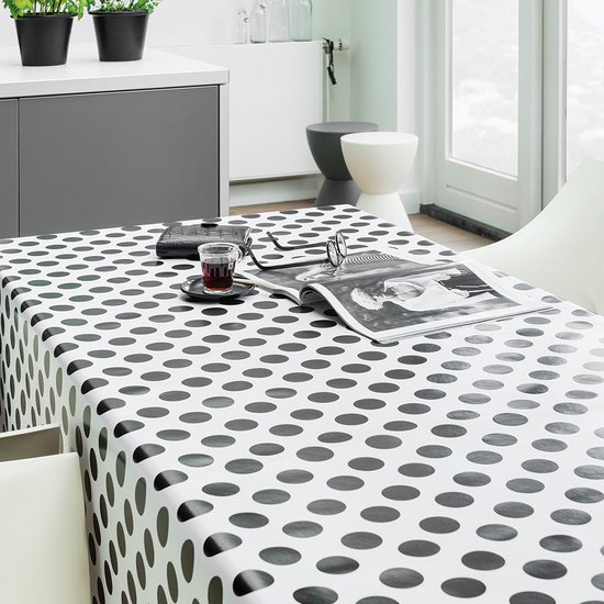 Tafelzeil/tafelkleed wit met grote zwarte stippen 140 x 200 cm | bol.com