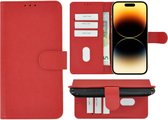 Coque iPhone 14 Pro - Bookcase - Etui Portefeuille en Cuir PU Couverture Rouge