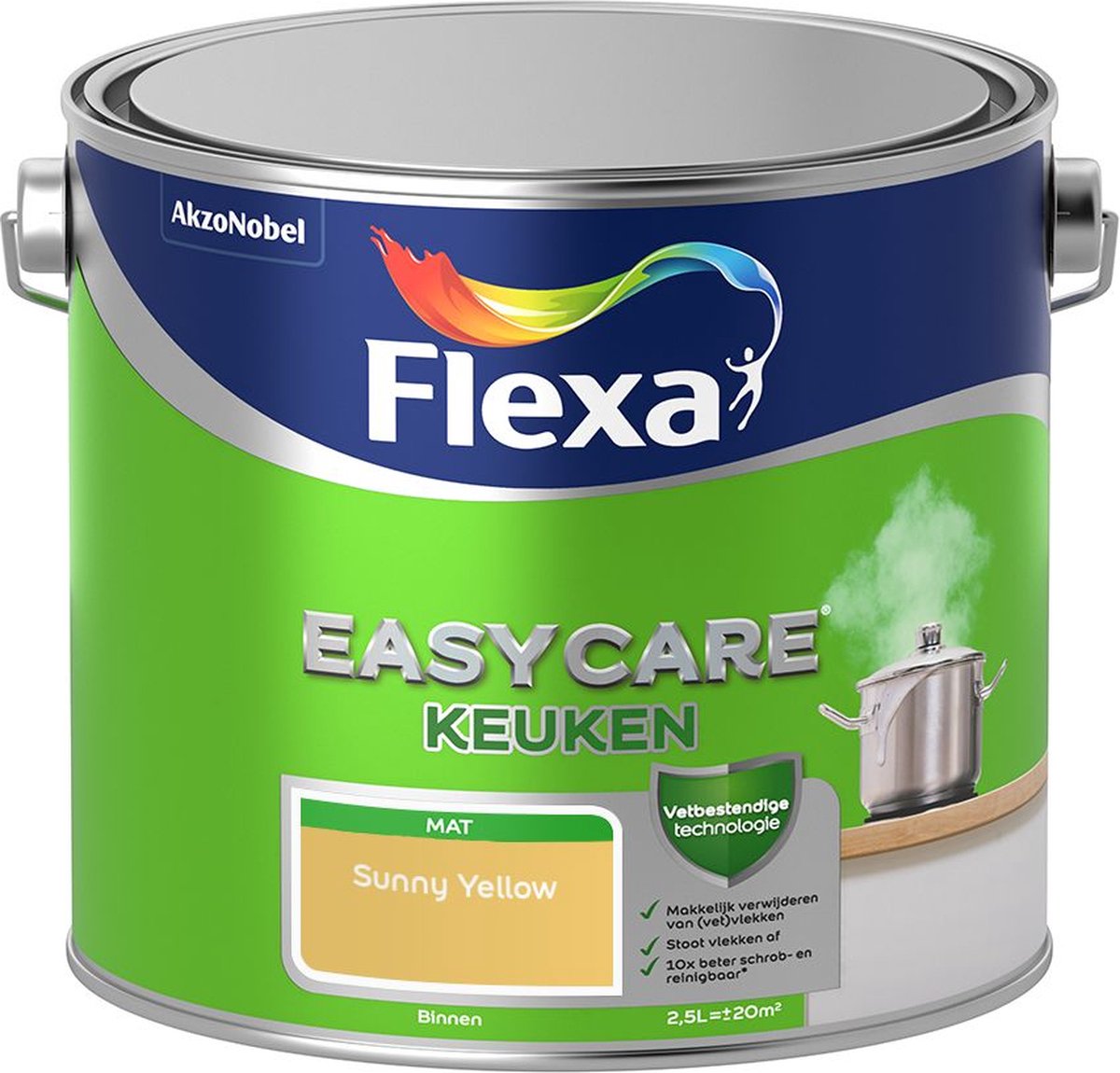 Flexa | Easycare Muurverf Mat Keuken | Sunny Yellow - Kleur van het jaar 2008 | 2.5L
