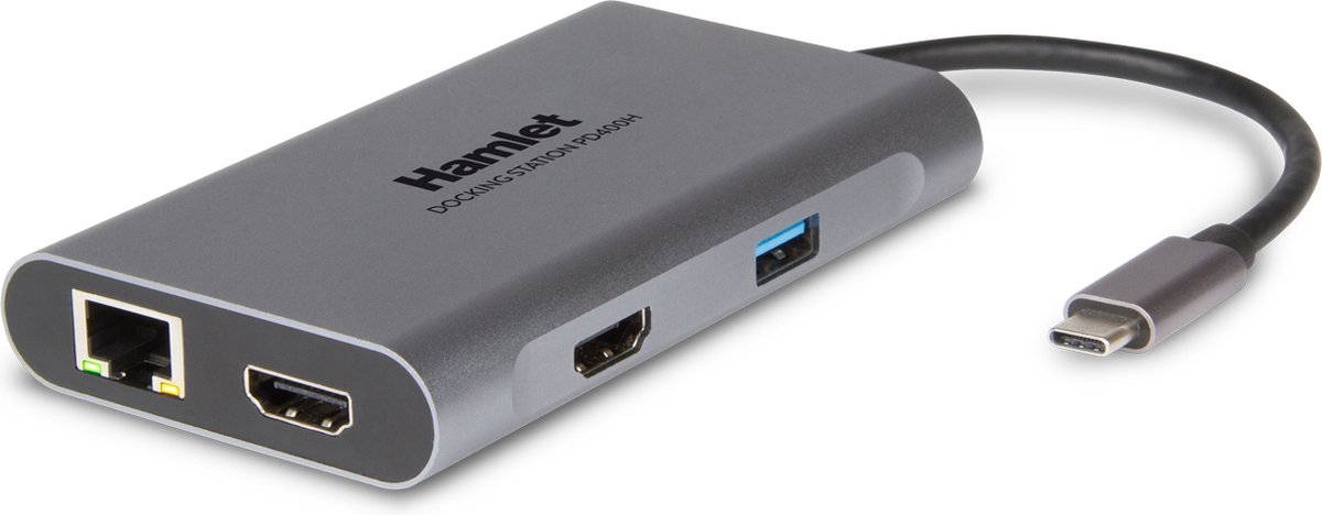 Hamlet HDKC-PD400H laptop dock & poortreplicator Bedraad USB 3.2 Gen 1 (3.1 Gen 1) Type-C Grijs