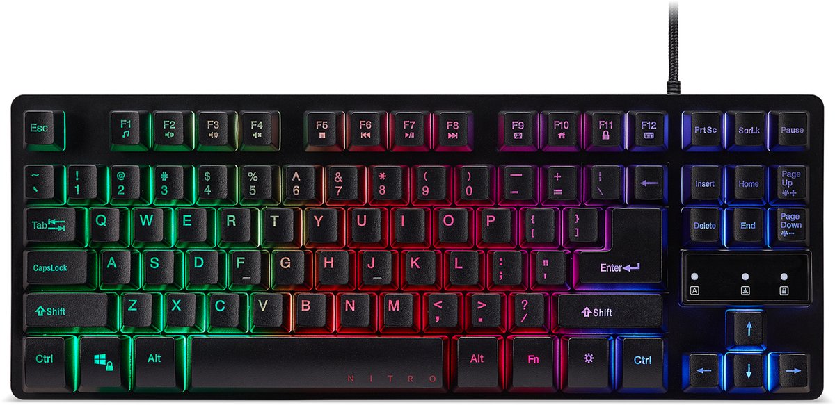 Acer Nitro Keyboard NKW120 – Gaming Toetsenbord – Membraan – RGB Verlichting – Multimedia Toetsen – US Qwerty – Zwart