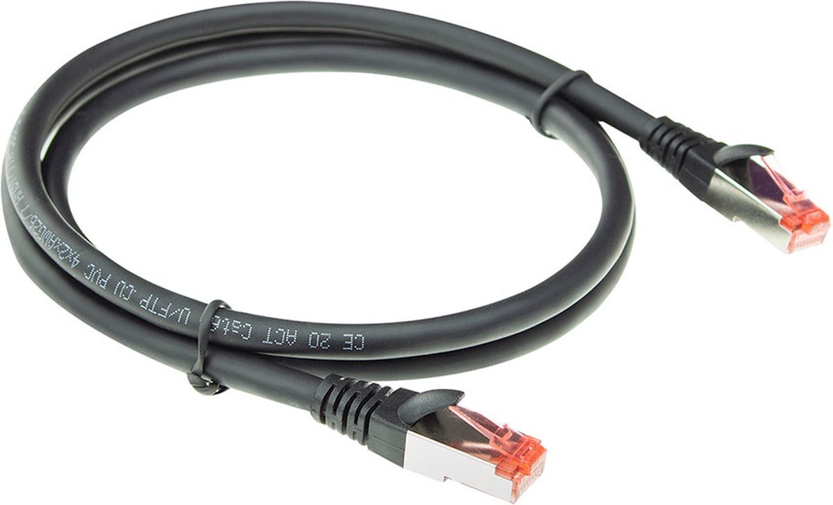 ACT FB5010 PVC U/FTP CAT6A High Flexibility Tangle-Free Patchkabel Snagless | RJ45 Connectoren | Zwart | 10 meter