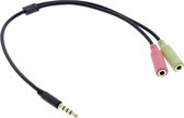 3,5mm 4-polig > 2x 3,5mm headset adapter (CTIA/AHJ) / verguld - zwart - 0,15 meter