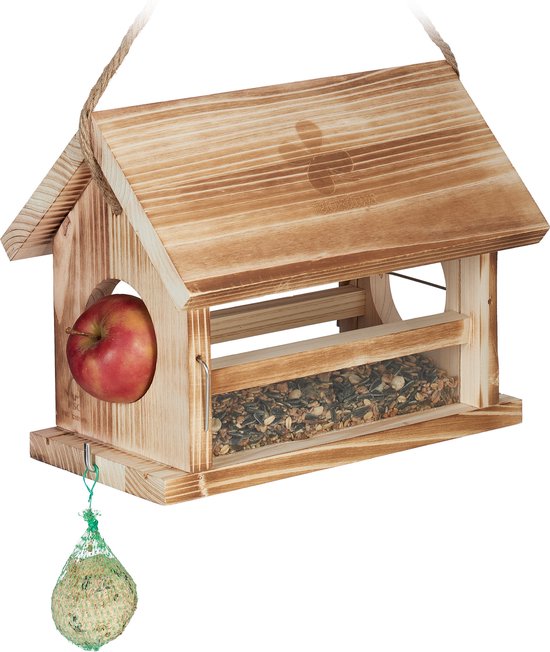 Relaxdays mangeoire à oiseaux suspendue - mangeoire résistante aux intempéries - nichoir oiseaux de jardin