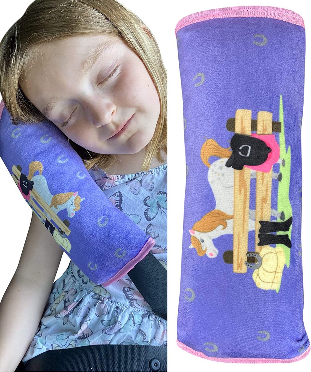 HECKBO auto slaapkussen voor kinderen - machine wasbaar - zacht autogordelkussen, gordelbeschermer, gordelkussen, autokussen, reiskussen, vakantie - 30x12cm (Boerderij)