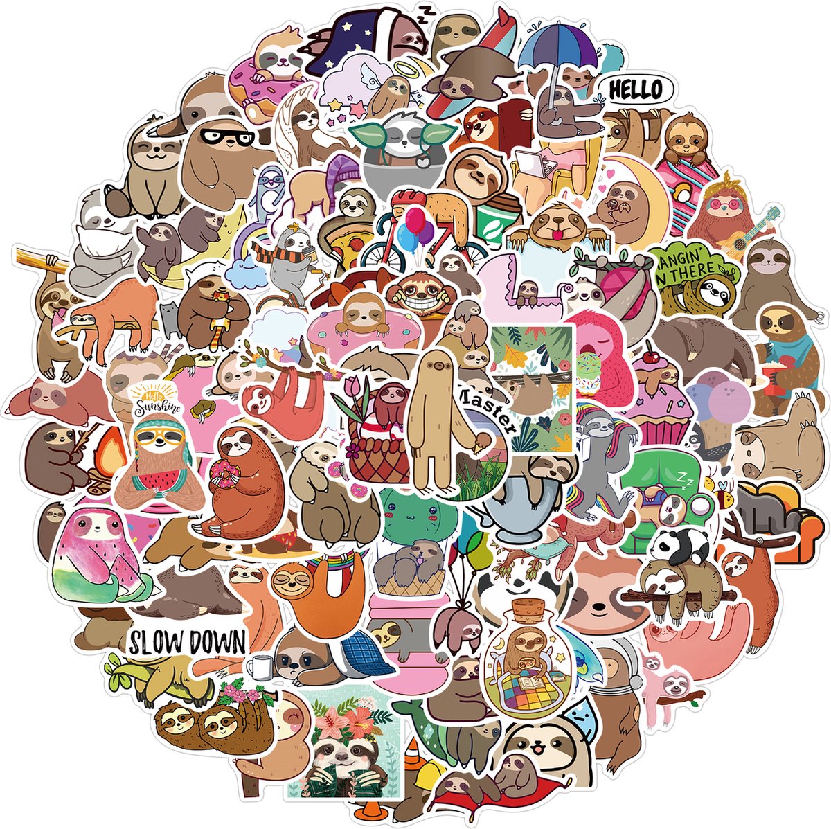 Luiaard Stickers - set 50 stuks - Laptop Stickers - Stickervellen
