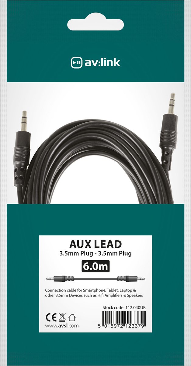 AV:Link 3.5mm stereo jack - 3.5mm stereo jack kabel 6.0m
