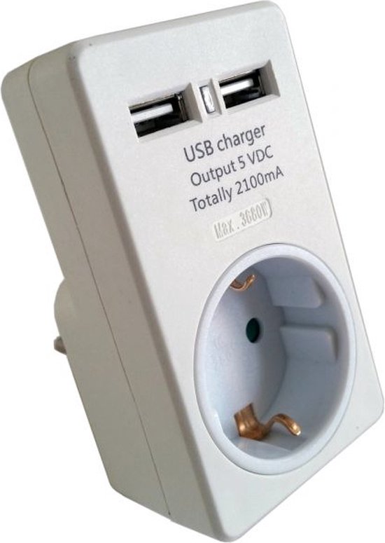 Jung USB charger 15CAWW complete set with 2 USB ports 1 x USB type A, 1 x type C (max. 3A) with cover, SCHUKO socket and 2-gang frame alpine white series AS