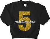 Verjaardag sweater 5 jaar glitter goud met naam-Maat 110/116