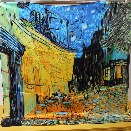 XL 105CM Luxe Zijden sjaal Shawl Van Gogh cafe terrace at night Cadeauverpakking