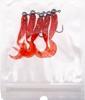 Twisters - 5 stuks - rood - hengelsport - roofvissen - snoek -baars - 5 centimeter