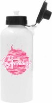 Drinkfles RVS-drinkfles school-400 ml-print licht en donker roze met naam