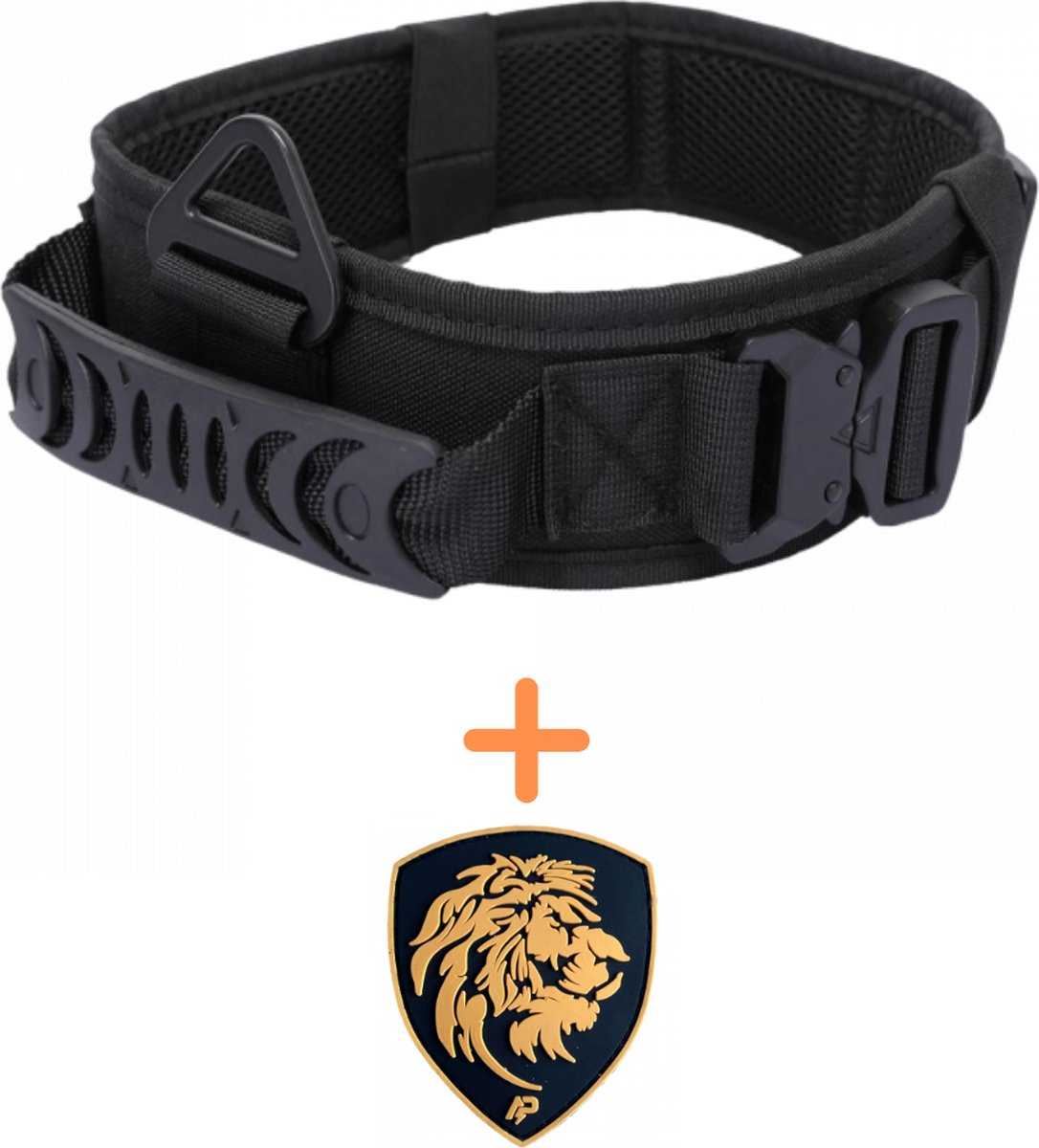 Always Prepared © Pro K9 Halsband + Nederlandse leeuw patch - Hals 45-75 CM - Hondenhalsband - geschikt voor elke hondenriem - voor middel en grote honden - One Size Zwart - Always Prepared