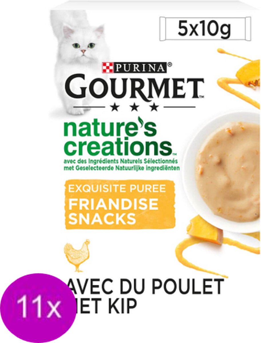11x Gourmet Nature's Creations - Puree met Kip & Pompoen - Kattenvoer - 5x10g