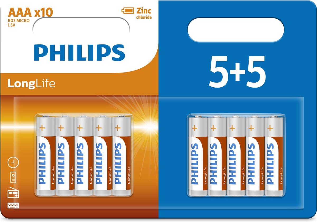 Philips Longlife - AAA batterijen – 5+5 blisterverpakking