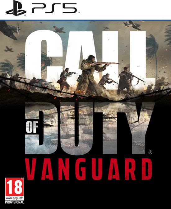 Call of Duty Vanguard PS5 gamehoes met soldaten in gevecht en 'Call of Duty Vanguard' tekst.
