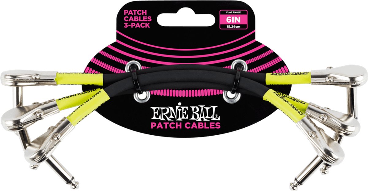 Ernie Ball 6059 patchkabel 15 cm, platte jacks zwart (3 stuks)
