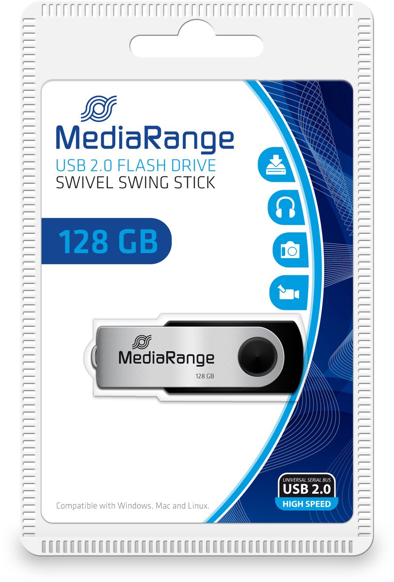 MediaRange MediaRange MR913 USB flash drive 128 GB USB Type-A 2.0 Zwart Zilver Usb-stick - USB 2.0 A - 128 GB - zwart/grijs