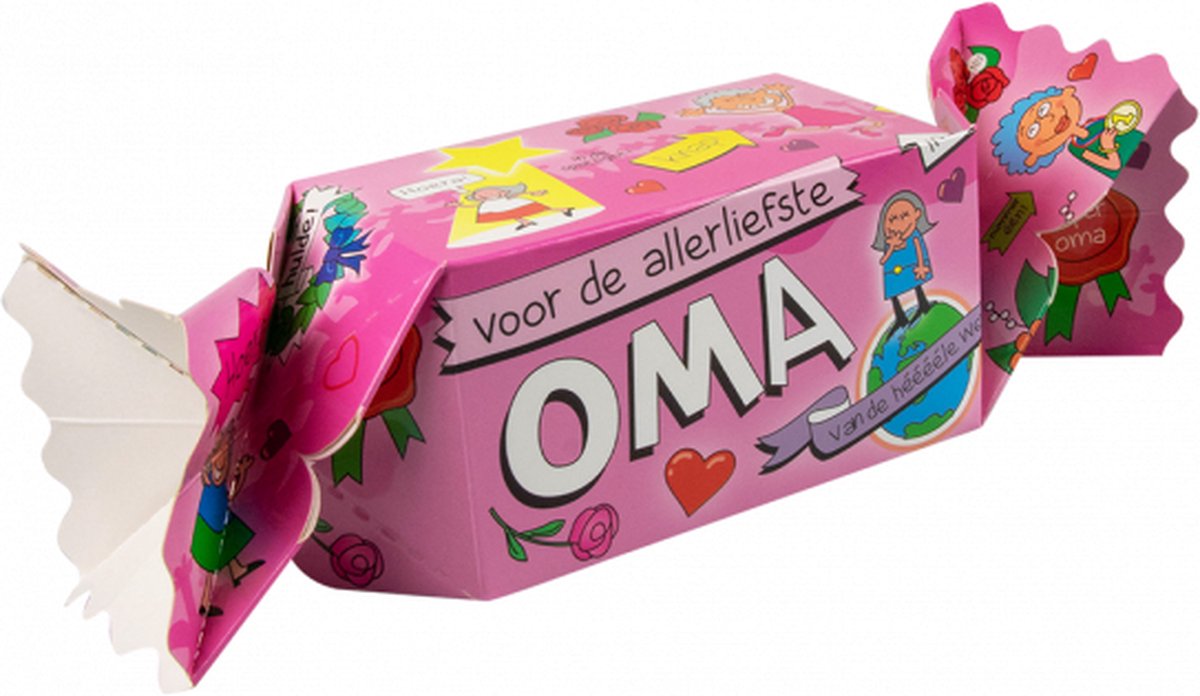 Snoeptoffee - Voor de allerliefste oma - Gevuld met luxe verpakte toffees - In cadeauverpakking met gekleurd lint