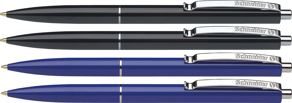 Schneider balpen - K15 - penpunt M - zwart/blauw - blister a 4 stuks - S-73089