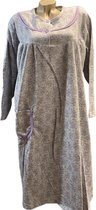 Dames flanel nachthemd warm gevoerd middellang met bloemetjes XXL grijs/paars