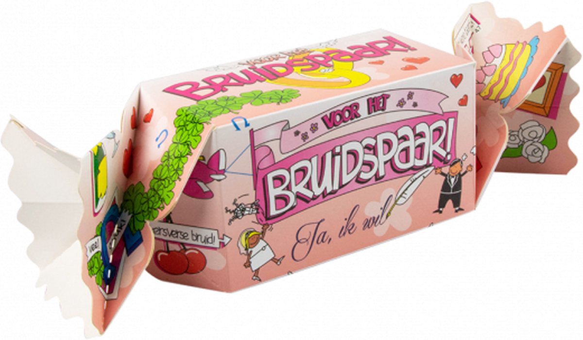 Snoeptoffee - Voor het bruidspaar - Gevuld met  luxe verpakte toffees - In cadeauverpakking met gekleurd lint