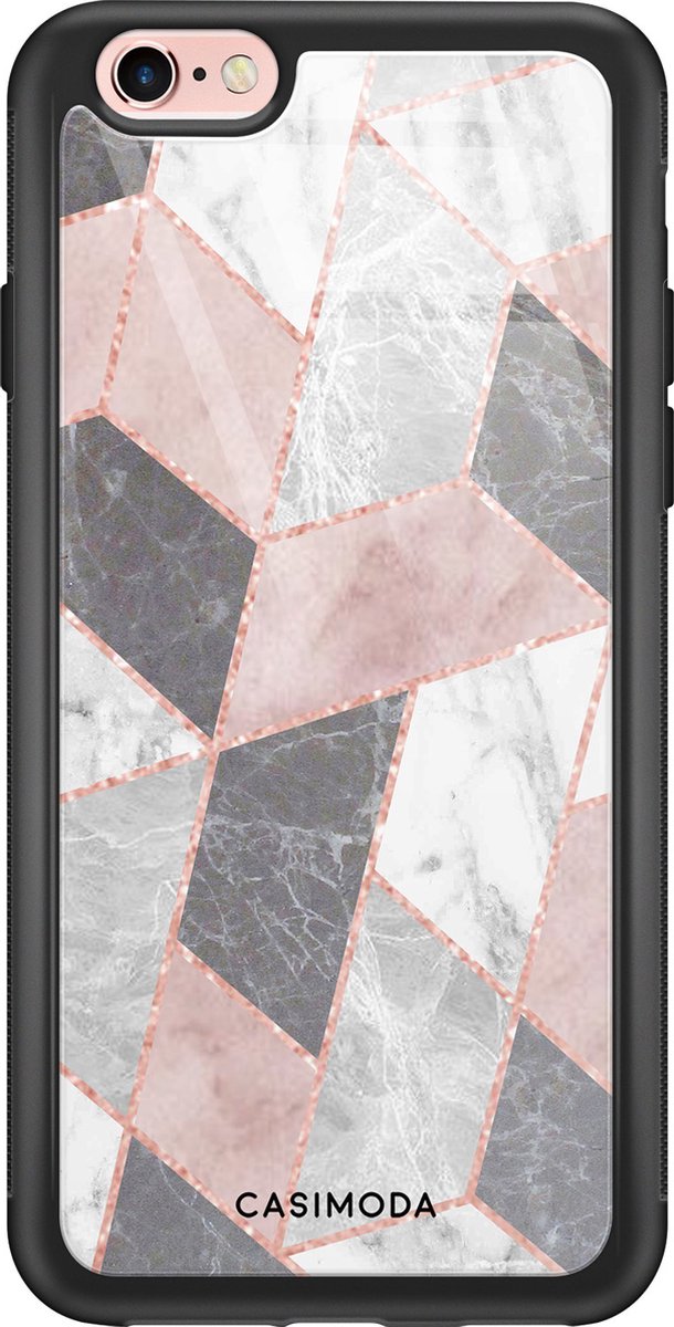 iPhone 6/6s hoesje glas - Stone grid marmer / Abstract marble - Multi - Hard Case Zwart - Backcover telefoonhoesje - Geometrisch patroon - Casimoda