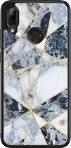 Casimoda® telefoonhoesje - Geschikt voor Huawei P Smart (2019) - Abstract Marmer Blauw - Zwart TPU hoesje - Backcover - Blauw - Geometrisch patroon