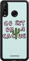 Casimoda® telefoonhoesje - Geschikt voor Huawei P30 Lite - Go Sit On A Cactus - Zwart TPU hoesje - Backcover - Blauw - Planten