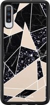 Casimoda® hoesje - Geschikt voor Samsung Galaxy A70 - Abstract Painted - Zwart TPU Backcover - Geometrisch patroon - Bruin/beige