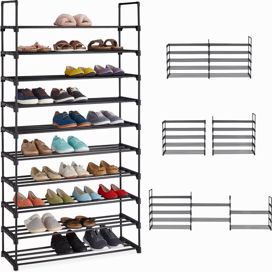 Meuble à chaussures modulable Relaxdays - meuble à chaussures ouvert - 10 étages - organisateur de chaussures - noir