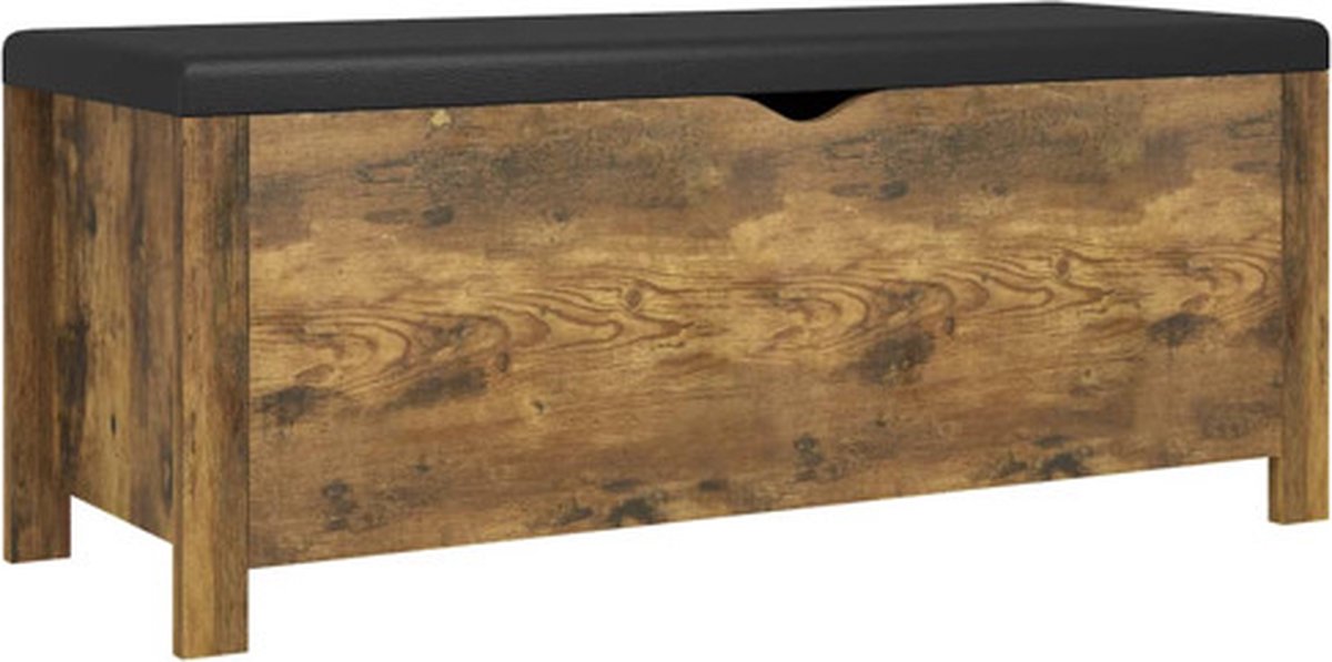 vidaXL - Opbergbox - met - kussen - 105x40x45 - cm - bewerkt - hout - gerookt - eiken
