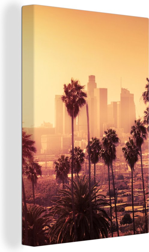 Canvas - Palmboom - Los Angeles - Skyline - Muurdecoratie - 40x60 cm - Canvas schilderij - Canvas doek