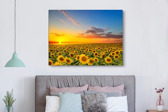 Toile - Peinture fleurs - Tournesol - Fleurs - Soleil - Décoration chambre - Tableau sur toile - 160x120 cm - Décoration murale - Salon