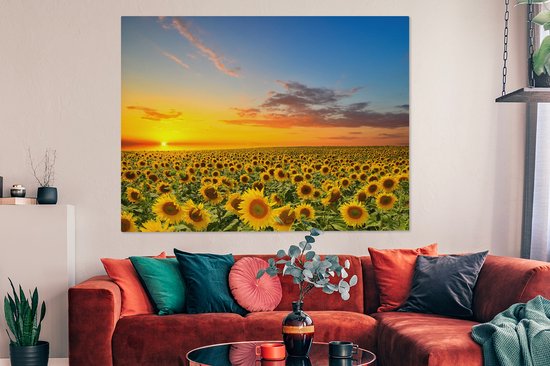 Toile - Peinture fleurs - Tournesol - Fleurs - Soleil - Décoration chambre - Tableau sur toile - 160x120 cm - Décoration murale - Salon