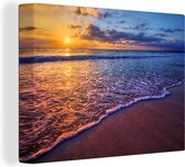 Canvas - Zee - Strand - Horizon - Zon - Schilderijen op canvas - Canvas zee - Canvas doek - 40x30 cm - Muurdecoratie - Slaapkamer