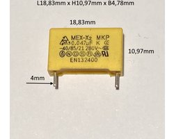 0.047 µF 280 V/AC TRU COMPONENTS | MKP-X2-ontstoringscondensator | Radiaal bedraad | 5 stuks