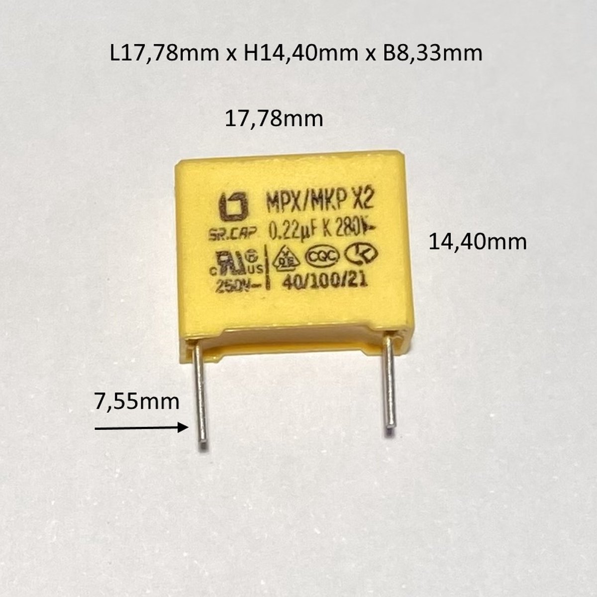 Image of 0.22uF 280V | Veiligheid Condensator | Radiaal bedraad | 17,5x8x14mm | 5 stuks