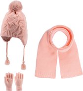 Kitti 3-Delig Winter Set | Muts (Beanie) met Fleecevoering - Sjaal - Handschoenen | 4-8 Jaar Meisjes | K22170-02-03 - Powder Pink