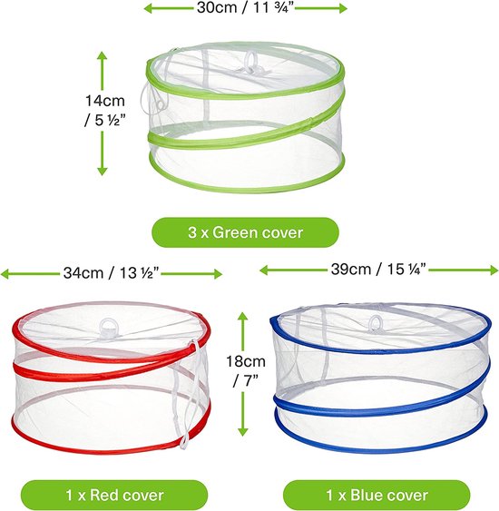 Bramble - 5 Vliegenkappen (39,5cm/35cm/30,5cm) - Opvouwbaar - Voedselkapjes - Voor Insectenbescherming Binnen & Buiten van Bramble. — afbeelding 2