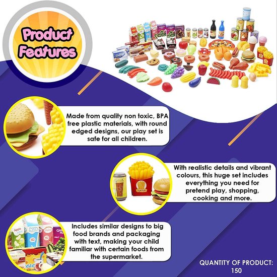 THE TWIDDLERS 150 Jouets de Cuisine Fruits & Légumes - Lait, Jus, Pizza, Beignets, Crème Glacée, Chocolats & Plus - Solide & 100% sans BPA - Cadeau pour Garçons & Filles