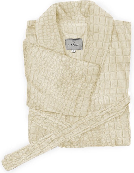 Linnick Flanel Fleece Badjas Croco - ivory  - XL - Badjas Dames - Badjas Heren