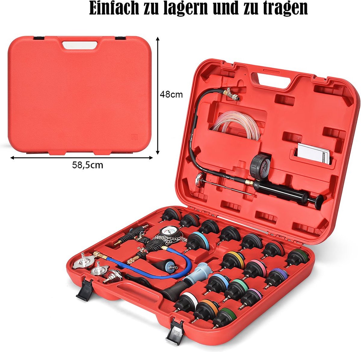 FreeTec 18-delige koelsysteemtester, koeler-afdrukker, koelsysteem, tester, druktester, drukmeter, tester, watertank, lekdetector, gereedschap