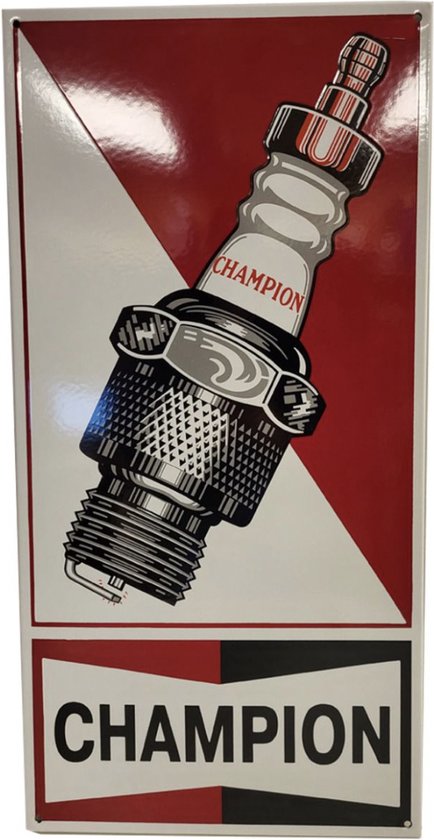 Champion Red White Emaille Bord - 70 x 35 cm