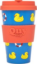 Quy Cup 400 ml - Gobelet de voyage écologique - "Duck" - Sans BPA - Fabriqué à partir de Bouteilles en PET recyclées avec couvercle en Siliconen rouge