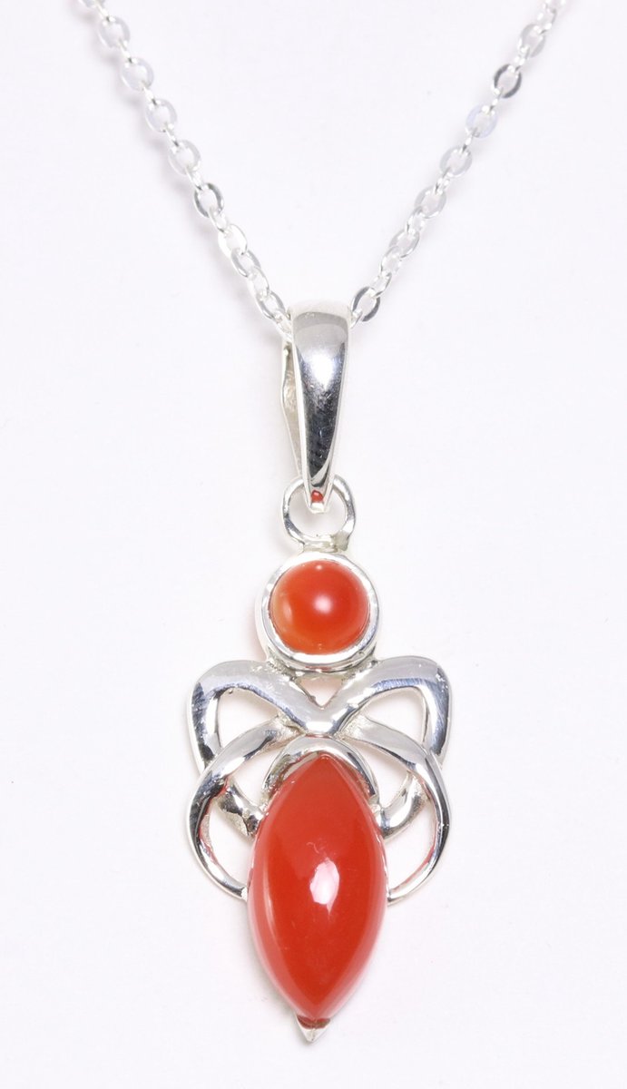 Fijne zilveren hanger met carneool aan ketting